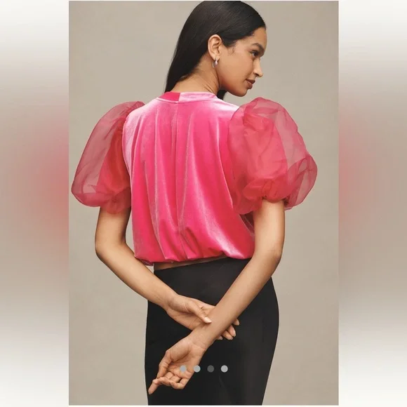 Anthropologie NWT Maeve Puff-Sleeve Velvet Blouse size XS. - Picture 3 of 16